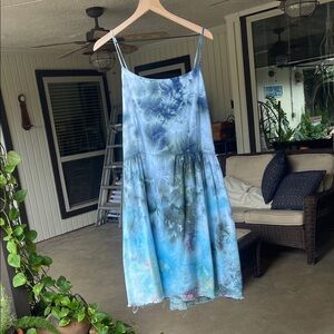 Blue and Green Tie-Dye Spaghetti Strap Dress